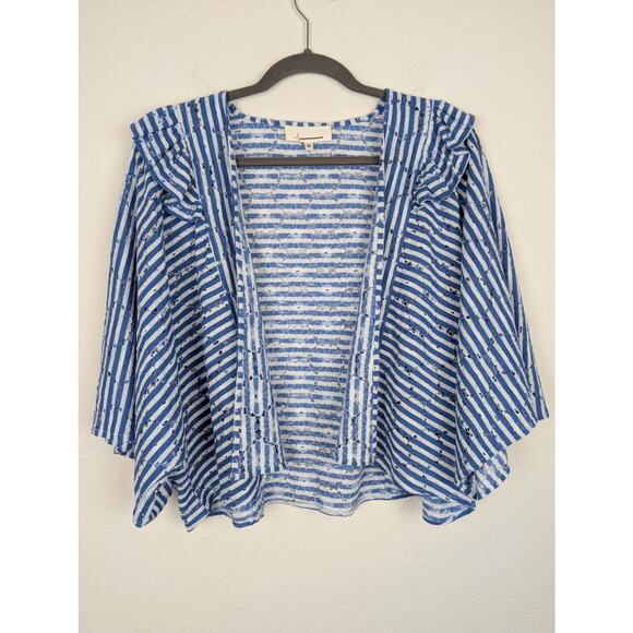 Anthropologie Cardigan Nautical Stripe Ruffle Floral Eyelet Lace Blue Size OS - Picture 2 of 11